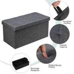 Costway 31.5''Fabric Foldable Storage Ottoman Toy Chest W/Removable Storage Bin Grey Dark Grey -Ottomans Official Shop unnamed file 4369