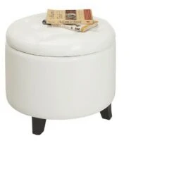 Round Ottoman White - Breighton Home