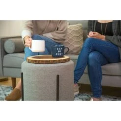 16" Modern Round Ottoman with Metal Base - WOVENBYRD Tan -Ottomans Official Shop unnamed file 4429