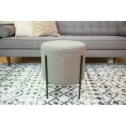 16" Modern Round Ottoman with Metal Base - WOVENBYRD Tan -Ottomans Official Shop unnamed file 4434