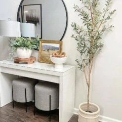 16" Modern Round Ottoman with Metal Base - WOVENBYRD Tan -Ottomans Official Shop unnamed file 4437