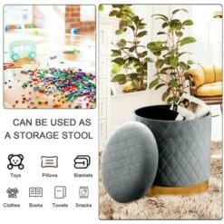 Costway Gymax Round Storage Ottoman Soft Padded Footrest Vanity Stool Shoe Bench Pink/Grey -Ottomans Official Shop unnamed file 4485