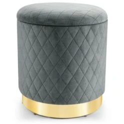 Costway Gymax Round Storage Ottoman Soft Padded Footrest Vanity Stool Shoe Bench Pink/Grey -Ottomans Official Shop unnamed file 4489