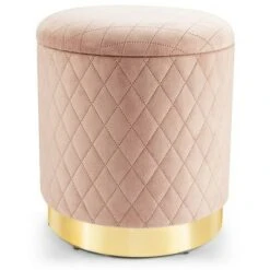 Costway Gymax Round Storage Ottoman Soft Padded Footrest Vanity Stool Shoe Bench Pink/Grey -Ottomans Official Shop unnamed file 4490