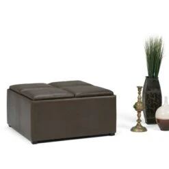 Franklin Square Coffee Table Storage Ottoman - WyndenHall Chocolate Brown