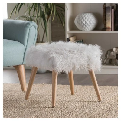 Huxley Faux Fur Ottoman - Christopher Knight Home White 5 Huxley Faux Fur Ottoman - Christopher Knight Home White – Image 3