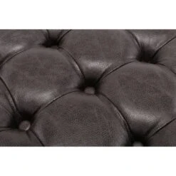 18" Square Button Tufted Metal Ottoman - WOVENBYRD Distressed Black Faux Leather -Ottomans Official Shop unnamed file 4621