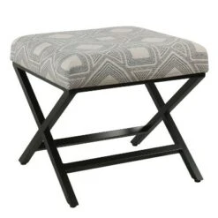 Modern Metal X Base Ottoman - HomePop Gray Lattice -Ottomans Official Shop unnamed file 4699