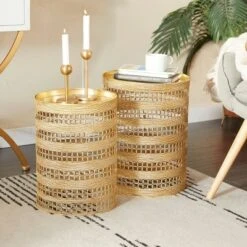 Olivia & May Set of 2 Transitional Iron Accent Tables Gold - Olivia & May