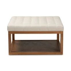 Alvere Cocktail Ottoman Walnut - Baxton Studio Beige/walnut