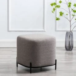 17" Modern Square Ottoman with Metal Base - WOVENBYRD Gray -Ottomans Official Shop unnamed file 4780