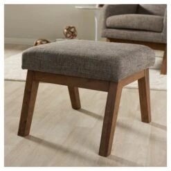Aberdeen Mid - Century Modern Wood Finish and Fabric Upholstered Ottoman - "Gravel" Multi Color, "Walnut" Brown - Baxton Studio -Ottomans Official Shop unnamed file 4825
