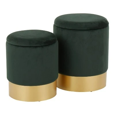 Set of 2 Marla Contemporary Glam Nesting Ottomans - LumiSource Green 10 Set of 2 Marla Contemporary Glam Nesting Ottomans - LumiSource Green – Image 8