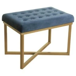 Rectangle Ottoman Velvet Tufted Cushion and Gold Metal X Base - HomePop Silver -Ottomans Official Shop unnamed file 4940