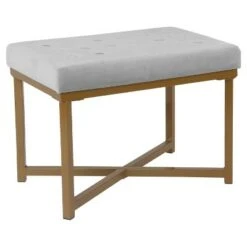 Rectangle Ottoman Velvet Tufted Cushion and Gold Metal X Base - HomePop Silver -Ottomans Official Shop unnamed file 4941