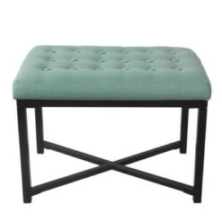 Rectangle Ottoman Velvet Tufted Cushion and Gold Metal X Base - HomePop Silver -Ottomans Official Shop unnamed file 4948