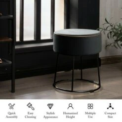 Costway Gymax Velvet Ottoman Round Footrest Vanity Stool Extra Seat w/Metal Legs Pink/Grey -Ottomans Official Shop unnamed file 4977