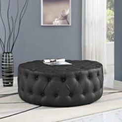 Amour Upholstered Vinyl Ottoman - Modway Black