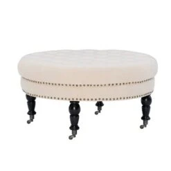 Isabelle Round Tufted Ottoman - Linon Natural -Ottomans Official Shop unnamed file 5006