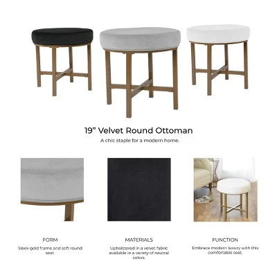 Circle Ottoman with Gold Metal X-Base- HomePop Silver 4 Circle Ottoman with Gold Metal X-Base- HomePop Silver – Image 2