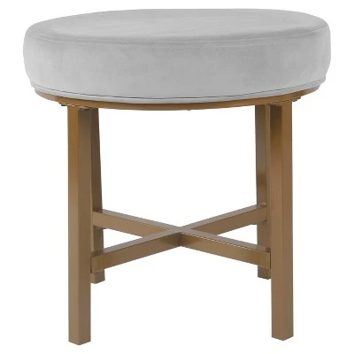 Circle Ottoman with Gold Metal X-Base- HomePop Silver 6 Circle Ottoman with Gold Metal X-Base- HomePop Silver – Image 4