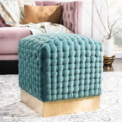 Ravyn Woven Velvet Ottoman Seafoam - Safavieh 3 Ravyn Woven Velvet Ottoman Seafoam - Safavieh