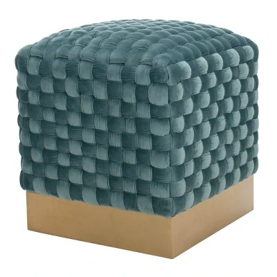Ravyn Woven Velvet Ottoman Seafoam - Safavieh 4 Ravyn Woven Velvet Ottoman Seafoam - Safavieh – Image 2