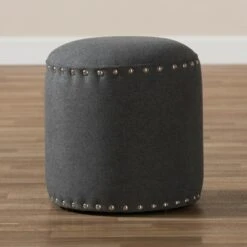 Rosine Modern and Contemporary Fabric Upholstered Nail Trim Ottoman - Baxton Studio Light Gray -Ottomans Official Shop unnamed file 5106