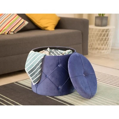 Fabulaxe Round Wooden Velvet Ottoman Stool with Lid 4 Fabulaxe Round Wooden Velvet Ottoman Stool with Lid – Image 2