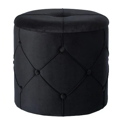 Fabulaxe Round Wooden Velvet Ottoman Stool with Lid 14 Fabulaxe Round Wooden Velvet Ottoman Stool with Lid – Image 12
