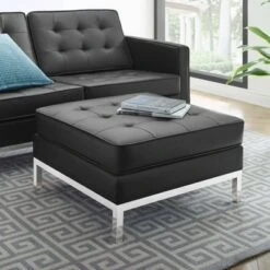 Loft Tufted Button Upholstered Faux Leather Ottoman - Modway Silver/black -Ottomans Official Shop unnamed file 5126
