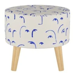 Round Ottoman with Splayed Legs Faces Klein Blue - Skyline Furniture
