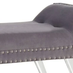 Amos Ottoman Bench with Nailhead Trim And Acrylic Legs Gray - Armen Living