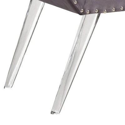 Amos Ottoman Bench with Nailhead Trim And Acrylic Legs Gray - Armen Living 5 Amos Ottoman Bench with Nailhead Trim And Acrylic Legs Gray - Armen Living – Image 3