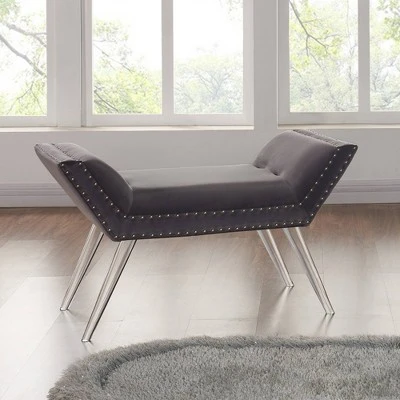 Amos Ottoman Bench with Nailhead Trim And Acrylic Legs Gray - Armen Living 7 Amos Ottoman Bench with Nailhead Trim And Acrylic Legs Gray - Armen Living – Image 5