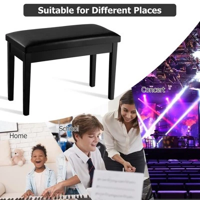 Costway Solid Wood PU Leather Piano Bench Padded Double Duet Keyboard Seat Storage Black 5 Costway Solid Wood PU Leather Piano Bench Padded Double Duet Keyboard Seat Storage Black – Image 4