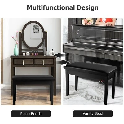 Costway Solid Wood PU Leather Piano Bench Padded Double Duet Keyboard Seat Storage Black 6 Costway Solid Wood PU Leather Piano Bench Padded Double Duet Keyboard Seat Storage Black – Image 5