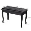 Costway PU Leather Solid Wood Piano Bench Padded Double Duet Keyboard Seat Storage Black