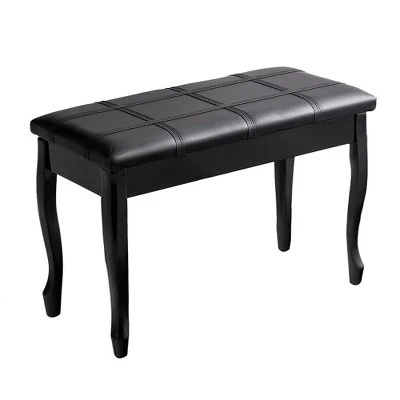 Costway PU Leather Solid Wood Piano Bench Padded Double Duet Keyboard Seat Storage Black 6 Costway PU Leather Solid Wood Piano Bench Padded Double Duet Keyboard Seat Storage Black – Image 4