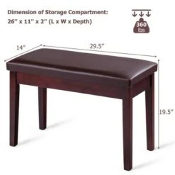 Costway Solid Wood PU Leather Piano Bench Padded Double Duet Keyboard Seat Storage Brown