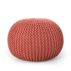 Nahunta Modern Knitted Cotton Round Pouf - Christopher Knight Home Coral -Ottomans Official Shop unnamed file 5230