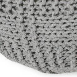 Hortense Modern Knitted Cotton Round Pouf - Christopher Knight Home Ivory -Ottomans Official Shop unnamed file 5265