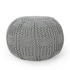 Hortense Modern Knitted Cotton Round Pouf - Christopher Knight Home Ivory -Ottomans Official Shop unnamed file 5269