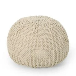 Hortense Modern Knitted Cotton Round Pouf - Christopher Knight Home Ivory -Ottomans Official Shop unnamed file 5270