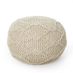 Morven Modern Knitted Cotton Round Pouf - Christopher Knight Home Gray -Ottomans Official Shop unnamed file 5302