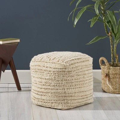 Calzona Boho Wool and Cotton Ottoman Pouf - Christopher Knight Home Ivory/beige 9 Calzona Boho Wool and Cotton Ottoman Pouf - Christopher Knight Home Ivory/beige – Image 7
