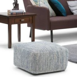 Terri Square Pouf - WyndenHall Patterned Maroon Melange