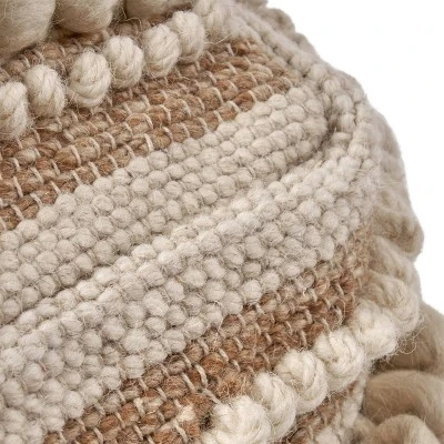 Gerardo Contemporary Wool and Cotton Pouf Ottoman Natural/White - Christopher Knight Home 6 Gerardo Contemporary Wool and Cotton Pouf Ottoman Natural/White - Christopher Knight Home – Image 4