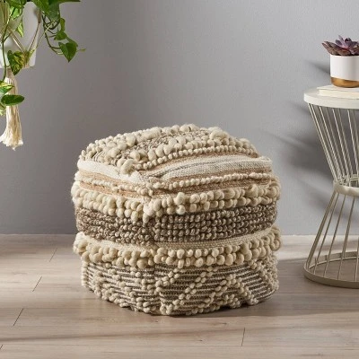 Gerardo Contemporary Wool and Cotton Pouf Ottoman Natural/White - Christopher Knight Home 8 Gerardo Contemporary Wool and Cotton Pouf Ottoman Natural/White - Christopher Knight Home – Image 6