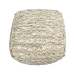 Abella Handcrafted Boho Large Fabric Rectangular Pouf Ivory/Beige - Christopher Knight Home